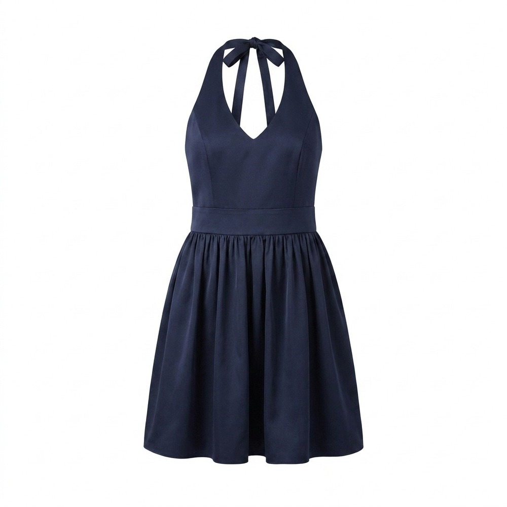 White by Vera Wang Halter Dress Navy‎ Blue Bow Back Size 14 Formal Bridesmaid